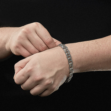 Толстый серебряный мужской браслет, плетение ручной Бисмарк, ширина 1,2 см