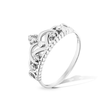 Серебряное женское кольцо Корона, с белыми фианитами, родий