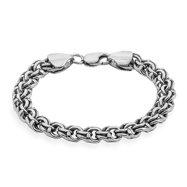 Серебряный мужской браслет, плетение ручной Бисмарк с чернением, ширина 0,9 см