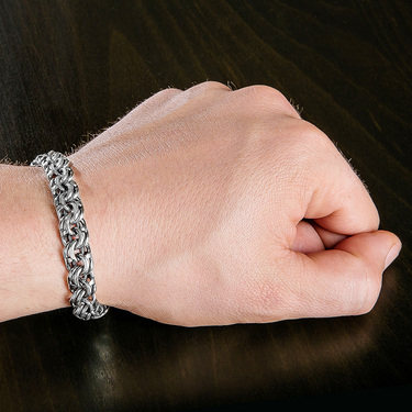 Серебряный мужской браслет, плетение ручной Бисмарк с чернением, ширина 0,9 см