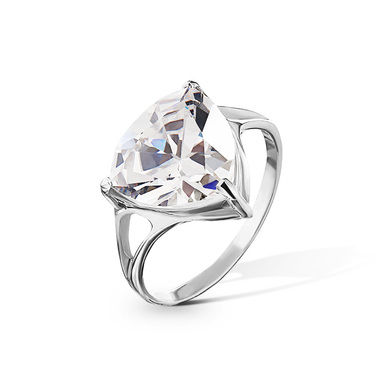 Серебряное женское кольцо с белым фианитом, родий