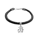 Мужской браслет из натуральной плетеной кожи 5 мм, с серебряной подвеской Ислам Браслет на руку,Серебро,Натуральная кожа,с вставкой Серебряная вставка Серый,Серебряный цвета,с замком Карабинный,РОССИЯ