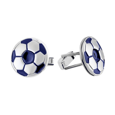 Серебряные запонки футбольный мяч с синей эмалью