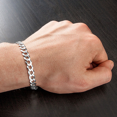 Серебряный плоский мужской браслет, плетение Панцирь, покрытие пробой 999, ширина 7 мм