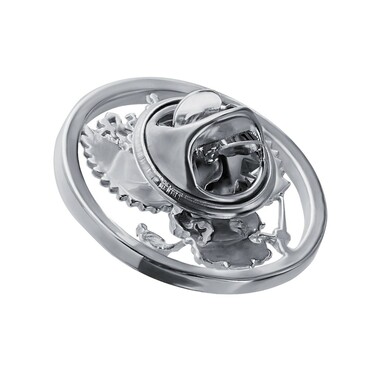 Серебряный значок Герб России Двуглавый орел, с фианитом