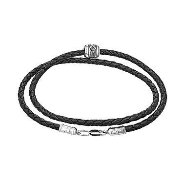 Ювелирный шнурок Гайтан черный, Нат. кожа 4 мм с серебряным замком 