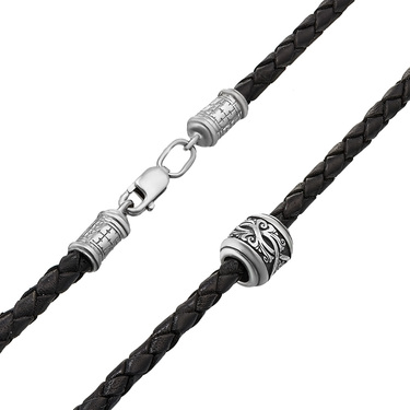 Ювелирный шнурок Гайтан черный, Нат. кожа 4 мм с серебряным замком 