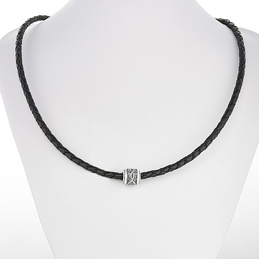 Ювелирный шнурок Гайтан черный, Нат. кожа 4 мм с серебряным замком 