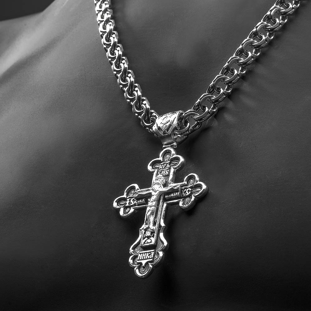Крест серебряный мужской большой ручной работы (Вес: 18 гр.)