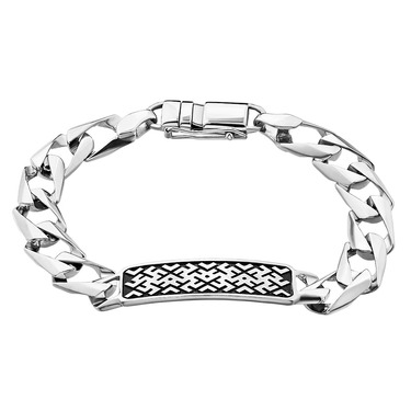 Серебряный мужской браслет, плетение панцирь с вставкой Перунов цвет, чернение, ширина 1 см