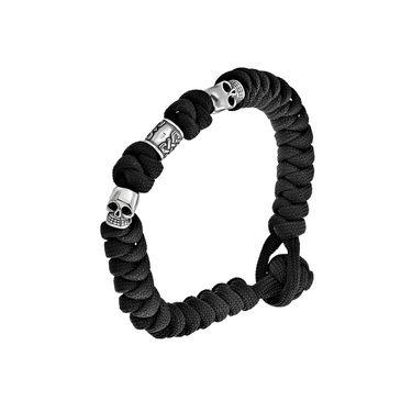 Браслет из паракорда с серебряной вставкой Череп с чернением, шириной 0,8 см