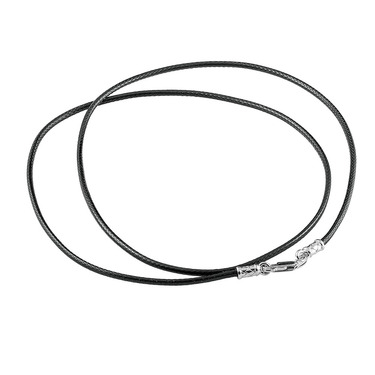 Ювелирный шнурок Гайтан черный, Хлопок, Шнур вощеный 2 мм с серебряным замком, Родирование