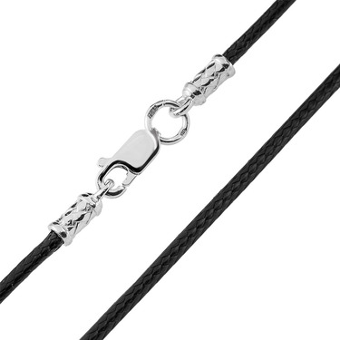 Ювелирный шнурок Гайтан черный, Хлопок, Шнур вощеный 2 мм с серебряным замком, Родирование