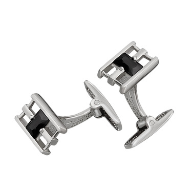 Серебряные запонки с черным фианитом, родий