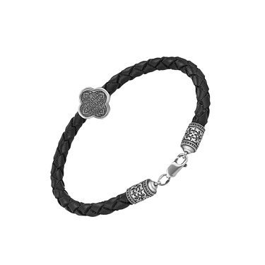 Браслет из плетеной кожи с серебряной вставкой 