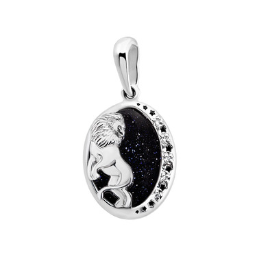 Серебряная подвеска с авантюрином, фианитами и родием, 