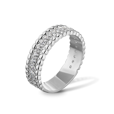 Серебряное женское кольцо Дорожка с камнями фианитами, родий