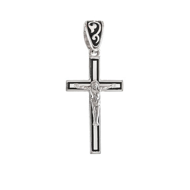 Серебряный женский крестик, покрытие эмаль черная