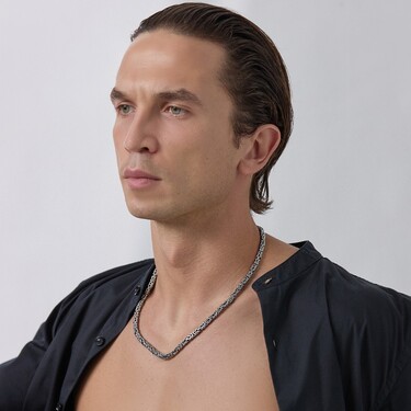 Серебряная цепь, плетение Лисий хвост Квадратный (Византийская) с чернением, ширина 5 мм