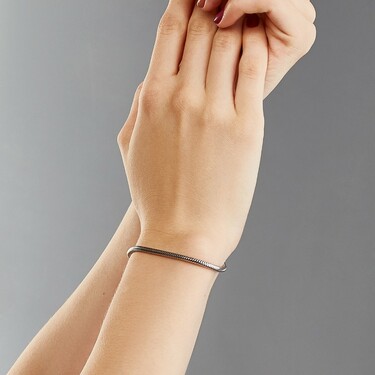 Серебряный женский наборный браслет для шармов, плетение Снейк, покрытие родием