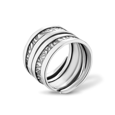 Серебряное женское кольцо, двойной виток, с растительным орнаментом, оксидирование