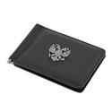 Зажим для купюр / денег в черной кожаной обложке с серебряной вставкой Герб РФ, чернение Зажим для денег,Серебро,Натуральная кожа,с вставкой Серебряная вставка Серебряный цвета,РОССИЯ