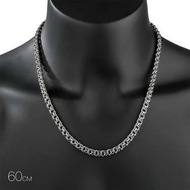 Мужская серебряная цепочка на шею, плетение ручной Бисмарк, родий, ширина 7 мм