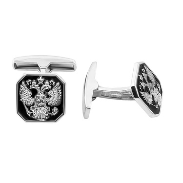Серебряные запонки Герб России, в родии