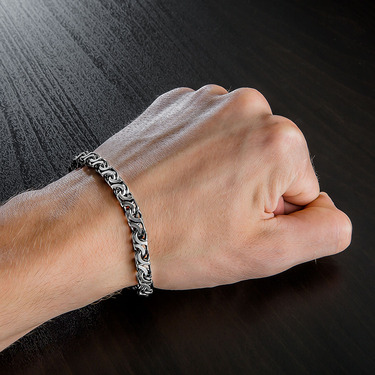 Серебряный мужской браслет, плетение квадратный Бисмарк с чернением, ширина 6,6 мм