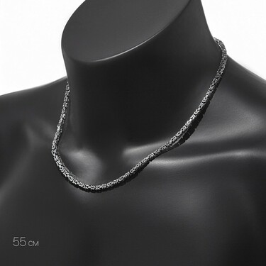 Серебряная цепь, плетение Византия с чернением, родий, ширина 3,5 мм