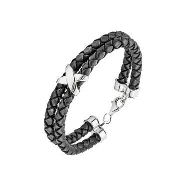 Кожаный браслет с серебряными вставками, ширина 1,3 см