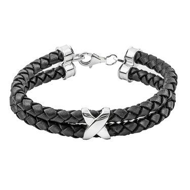 Кожаный браслет с серебряными вставками, ширина 1,3 см