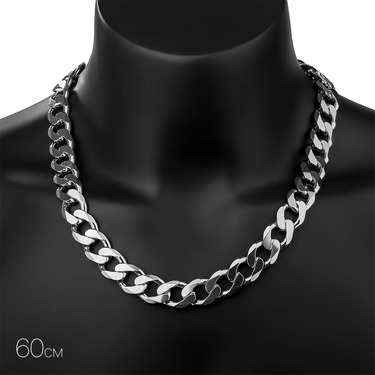 Широкая серебряная мужская цепь, плетение Панцирь с родием, более 200 грамм, ширина 1,5 см