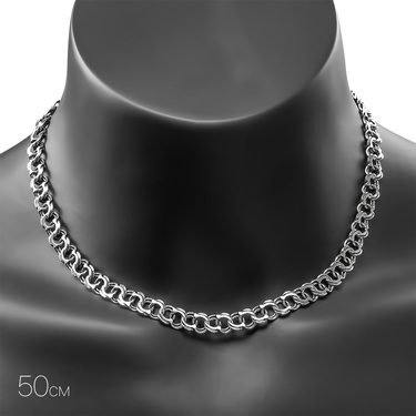 Серебряная цепь мужская, плетение Московский бисмарк, чернение, ширина 0,8 см