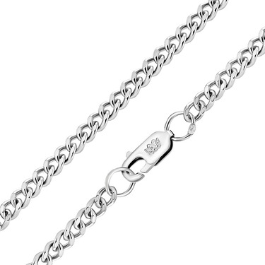 Серебряная цепочка, плетение панцирное, родированая, ширина 3,4 мм