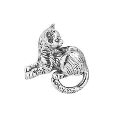 Серебряная женская брошь "Кошка", оксидирование