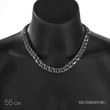 Мужская серебряная цепь, плетение плоский ручной Бисмарк, чернение, ширина 1,2 см