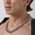 Серебряная толстая мужская цепь, плетение Круглый Бисмарк, ~200 грамм, чернение, ширина 1,4см Цепочка на шею,Серебро,с замком Карабинный,РОССИЯ