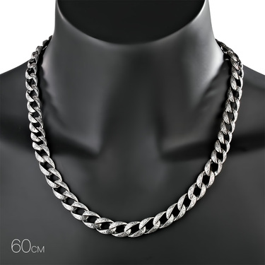 Серебряная мужская цепь панцирная с узором, ширина 1,05 см