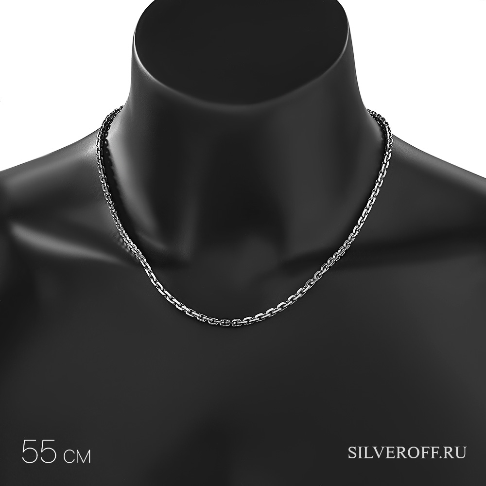 Серебряная цепь, плетение якорное, ширина 4,1 мм Цепочка на шею,Серебро,с замком Карабинный,РОССИЯ