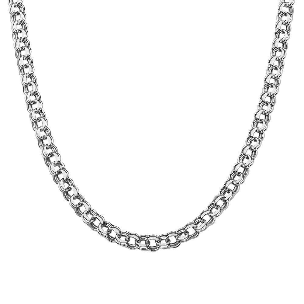 Серебряная цепочка, плетение Бисмарк, родированая, ширина 4,5 мм Цепочка на шею,Серебро,с замком Карабинный,РОССИЯ