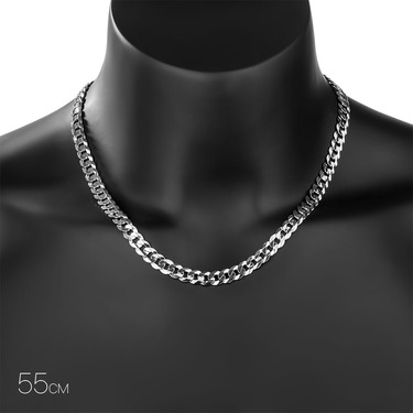 Серебряная цепь мужская, плетение панцирь, родирование, ширина 0,8 см