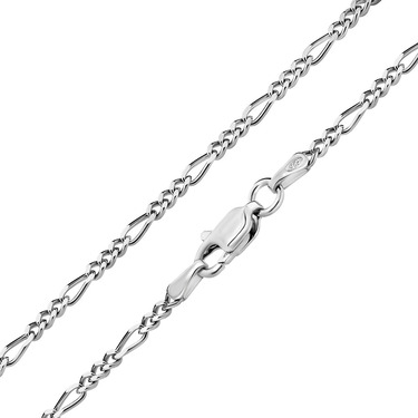 Серебряная цепочка плетение Картье (Фигаро), покрытие родием, ширина 2,2 мм