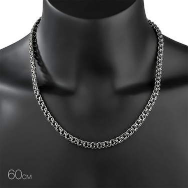 Серебряная цепь, плетение ручной бисмарк с чернением, ширина 7 мм