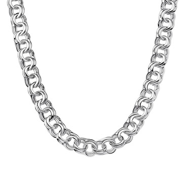 Серебряная цепь мужская, плетение ручной Бисмарк покрытие родием, ширина 1 см