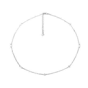 Серебряное женское колье-цепочка с циркониями, покрытие родий