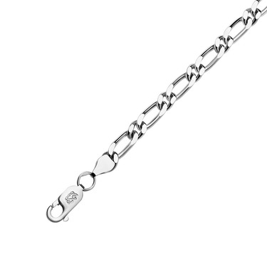 Серебряная цепочка, плетение Картье (Фигаро) 1+1, родированая, ширина 5 мм