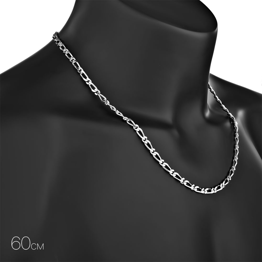 Серебряная цепочка, плетение Картье (Фигаро) 1+1, родированая, ширина 5 мм Цепочка на шею,Серебро,с замком Карабинный,РОССИЯ