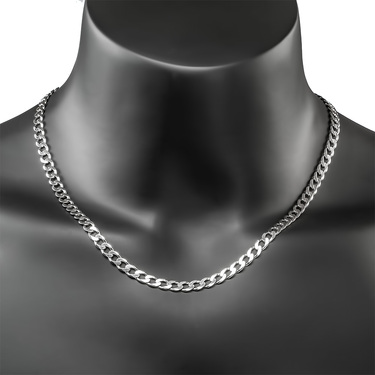 Серебряная цепь, плетение Панцирное покрытие родием, ширина 6 мм