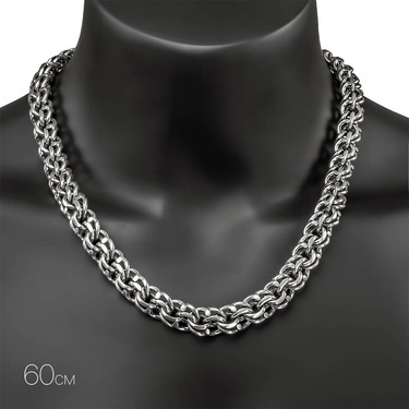 Серебряная толстая мужская цепь, плетение Круглый Бисмарк, чернение, ширина 1,3 см